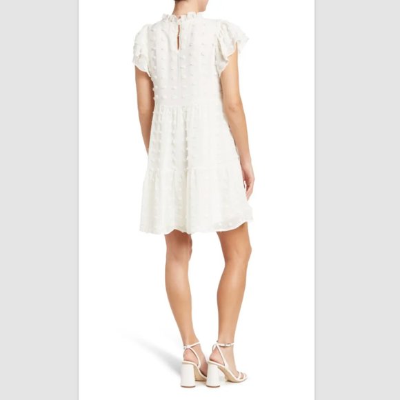 LOVE BY DESIGN Women's Kelsey Chiffon Mini Swiss Dot Dress Size S - White NWT - Picture 4 of 5